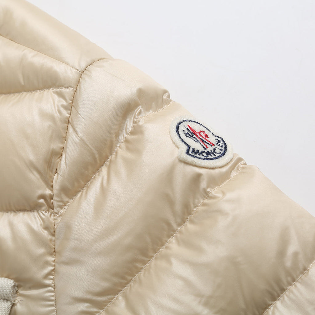 Moncler Women's Men's Knit Pocket Stand Collar Short Down Jacket - Beige