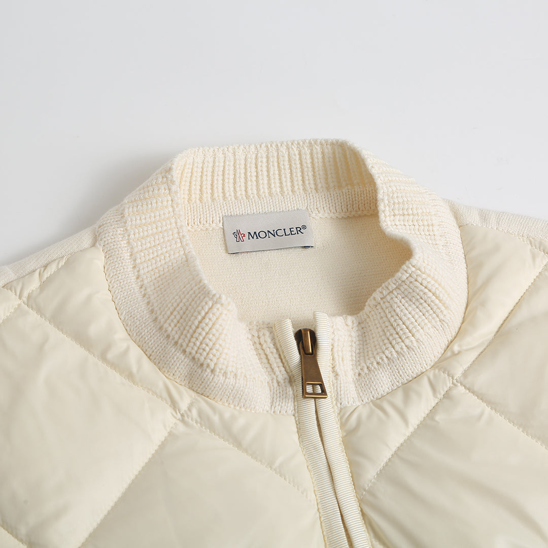 Moncler Women's Men's Knit Panel Short Down Jacket - Off White