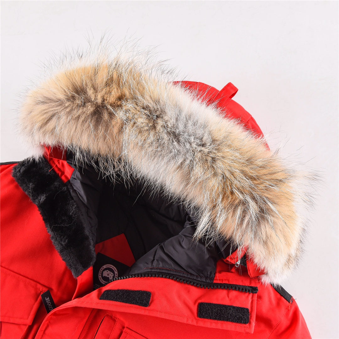 Canada Goose Women's Men's Expedition Down Parka Jacket with Coyote Fur - Red