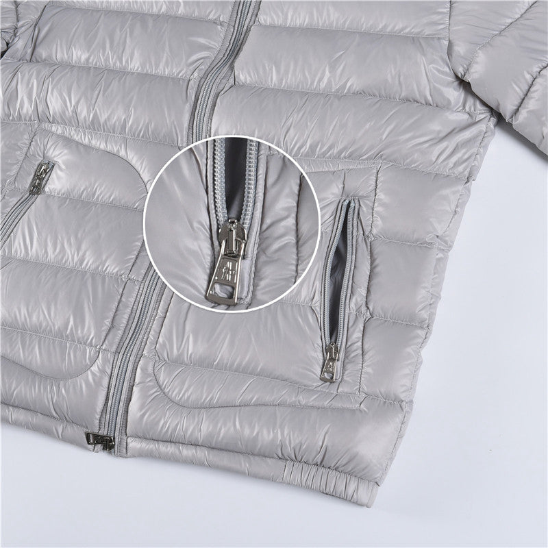 Moncler Women's Men's Stand Collar Short Down Jacket - Light Gray