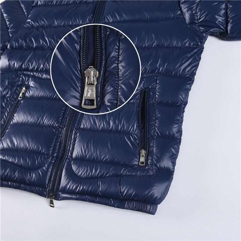 Moncler Women's Men's Stand Collar Short Down Jacket - Navy Blue