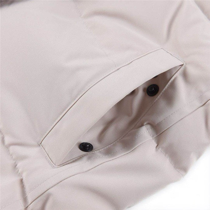 Canada Goose Women's Men's Long Hooded Down Jacket with Coyote Fur - Light Beige