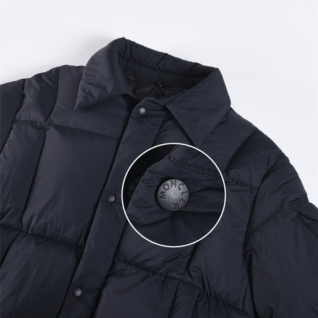 Moncler Women's Men's Mid-Length Hooded Down Coat - Navy Blue