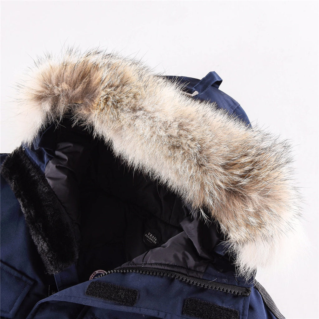 Canada Goose Women's Men's Expedition Down Parka Jacket with Coyote Fur - Navy Blue