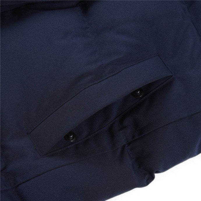 Canada Goose Women's Men's Long Hooded Down Jacket with Coyote Fur - Navy