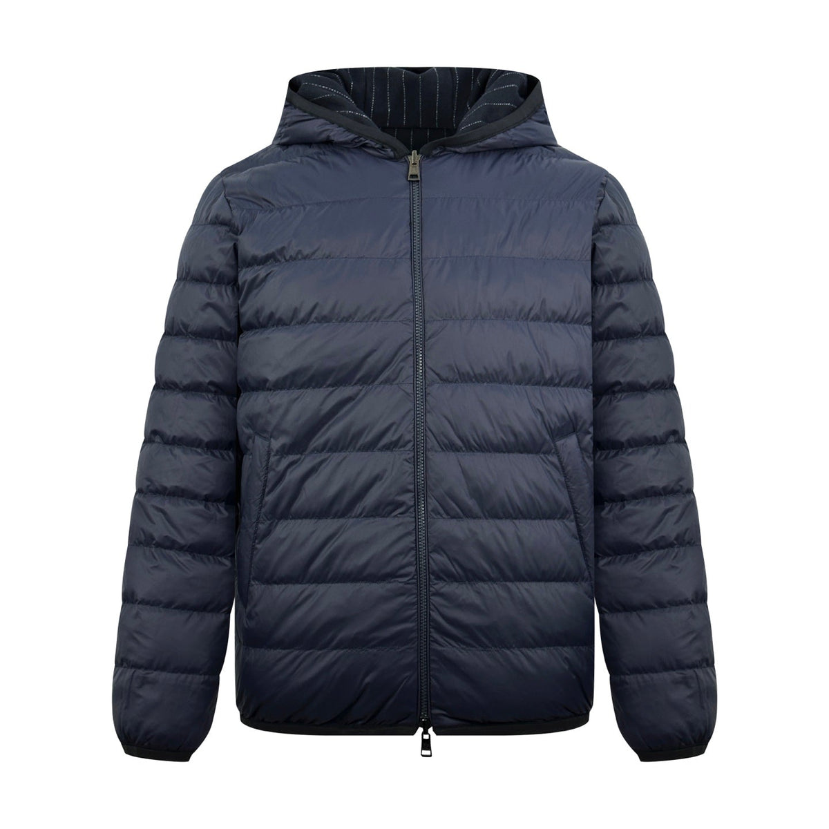 Moncler Women's Men's Dark Pinstripe Hooded Down Jacket