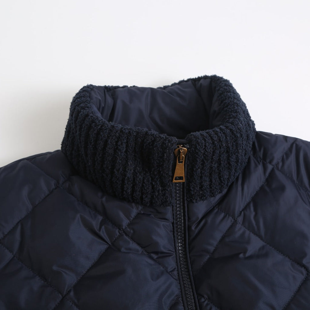 Moncler Women's Men's Diamond Quilted Knit Sleeve Down Jacket - Navy