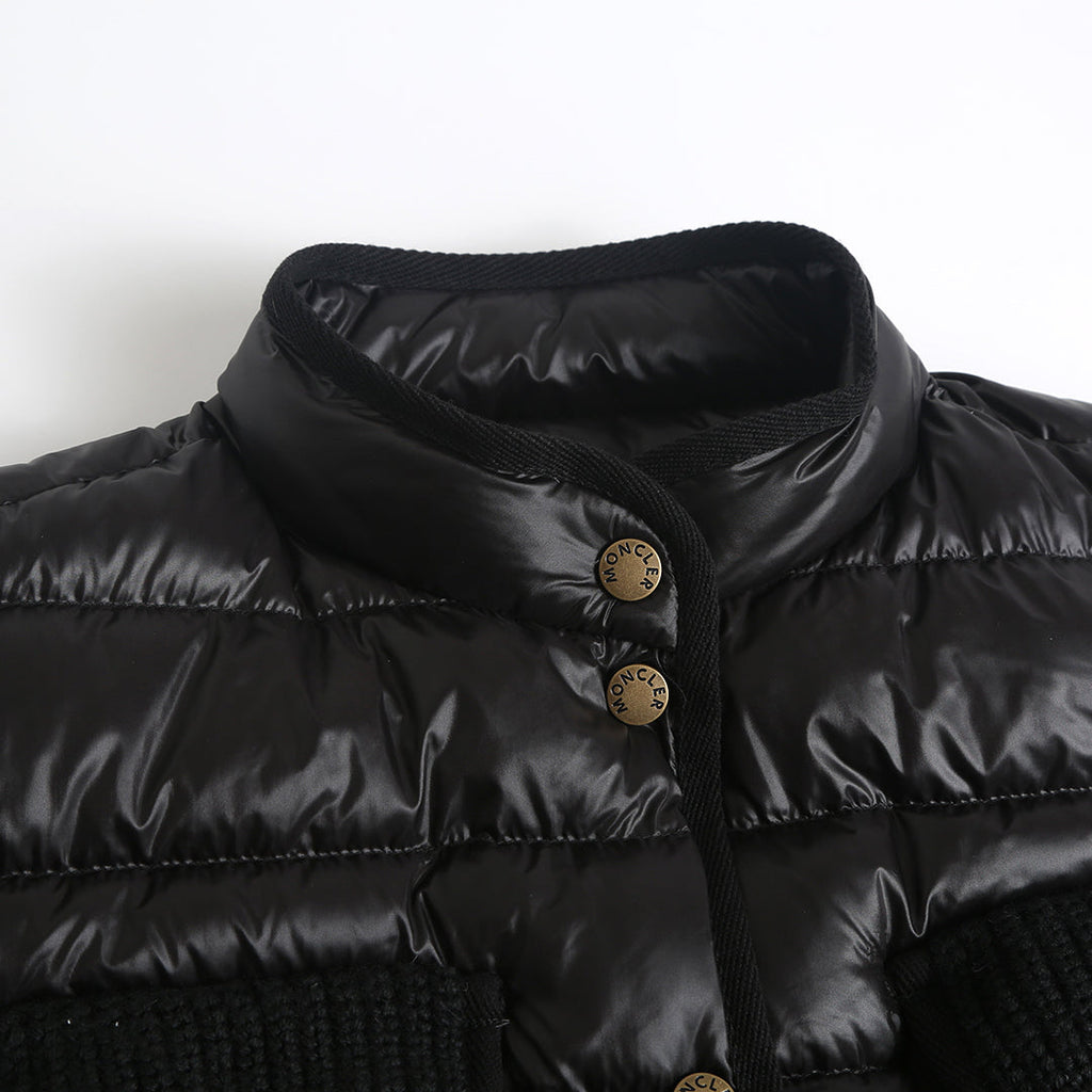 Moncler Women's Men's Knit Pocket Stand Collar Short Down Jacket - Black