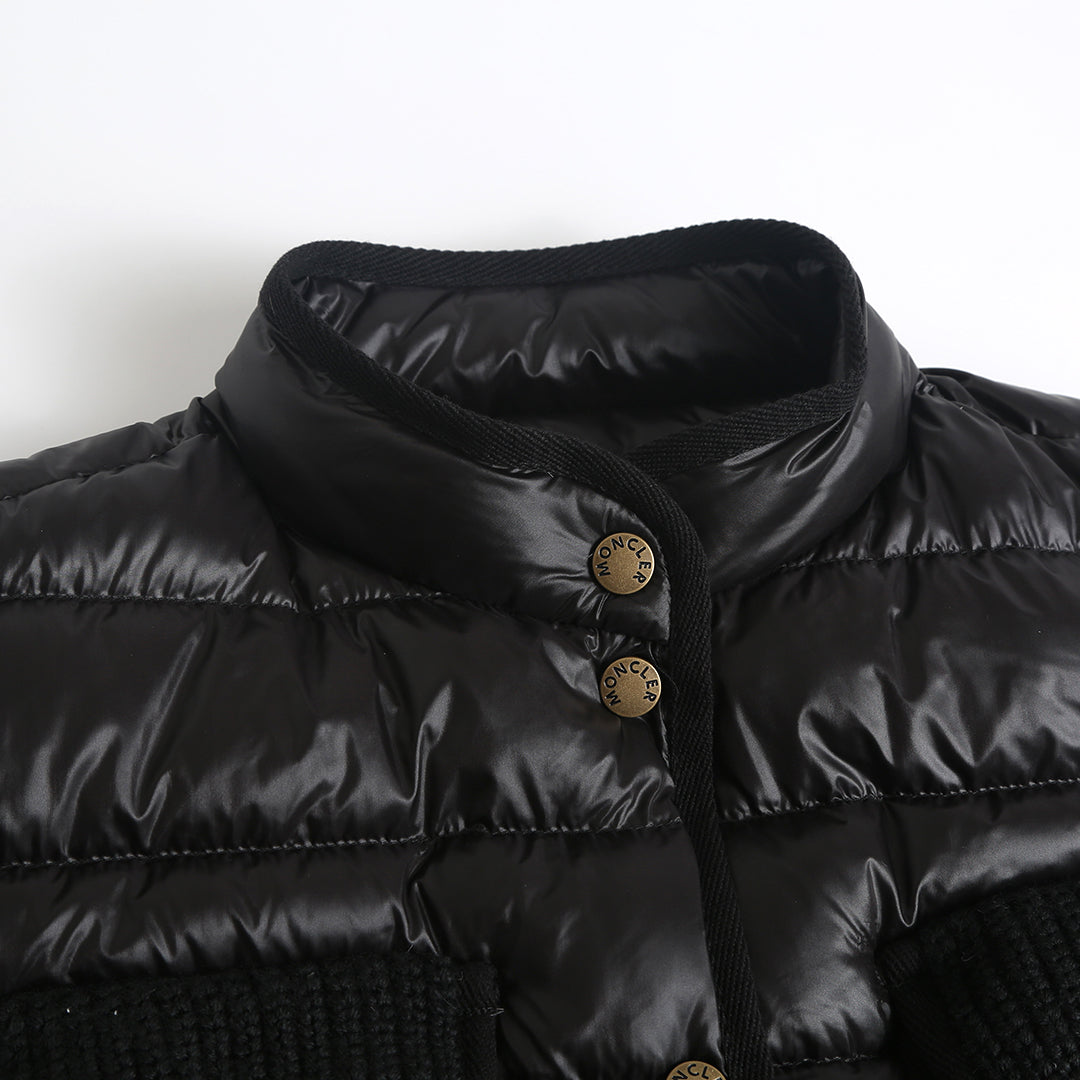 Moncler Women's Men's Knit Pocket Stand Collar Short Down Jacket - Black