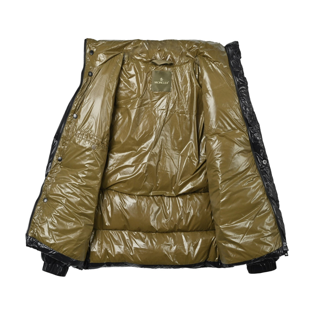 Moncler Women's Men's Glossy Stand Collar Puffer Down Jacket - Black