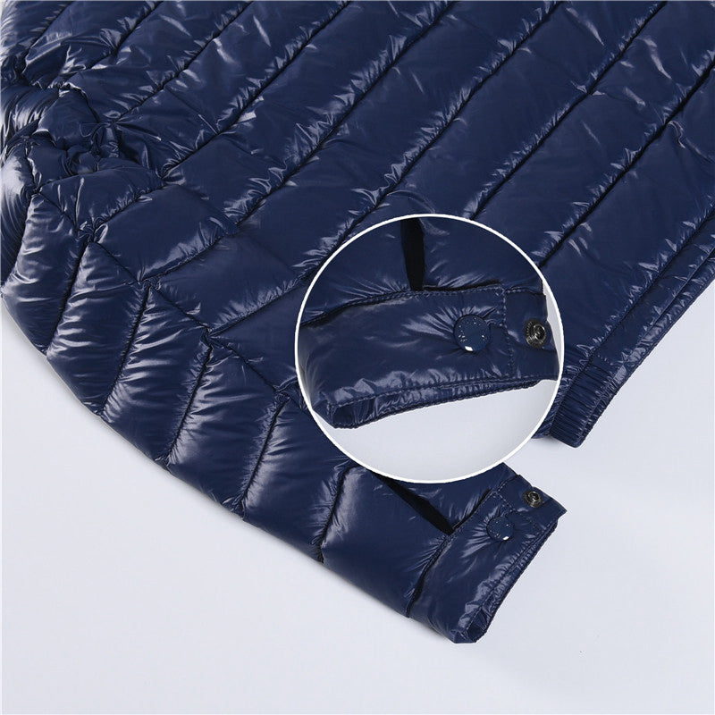 Moncler Women's Men's Stand Collar Short Down Jacket - Navy Blue