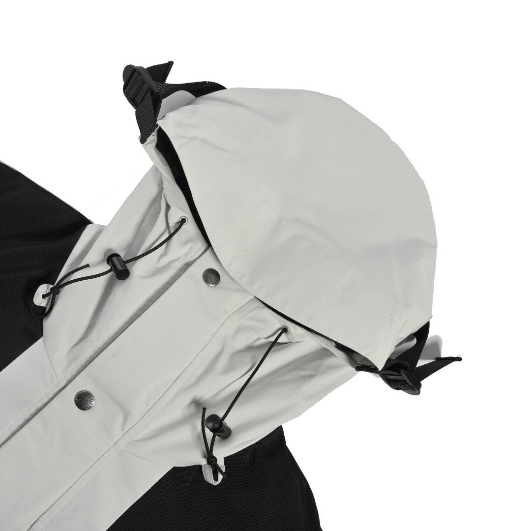 The North Face Women's Men's GORE-TEX Hooded Mountain Jacket - Light Gray & Black Color Block Waterproof Shell