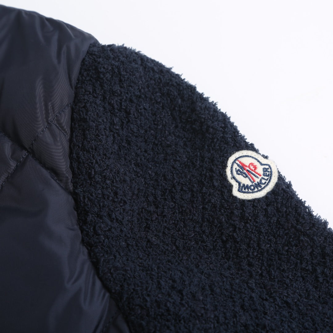 Moncler Women's Men's Diamond Quilted Knit Sleeve Down Jacket - Navy