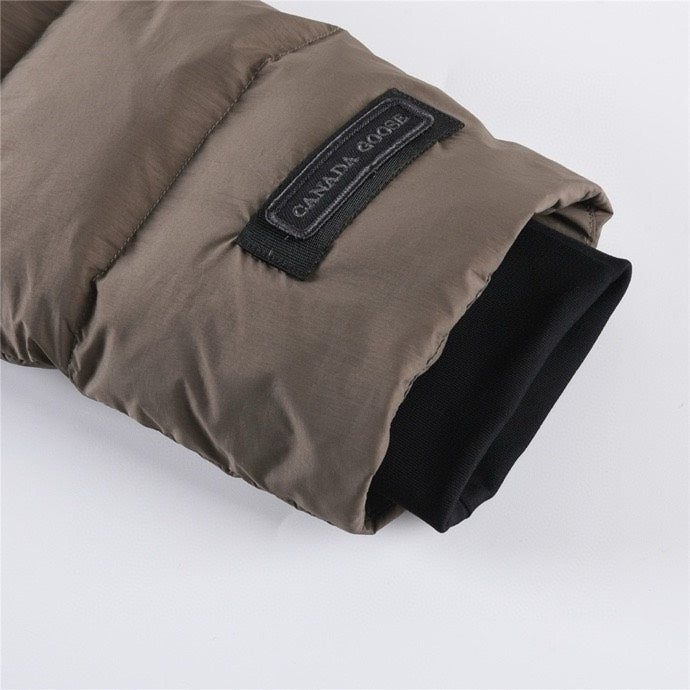 Canada Goose Women's Men's Black Badge Short Hooded Down Jacket - Khaki