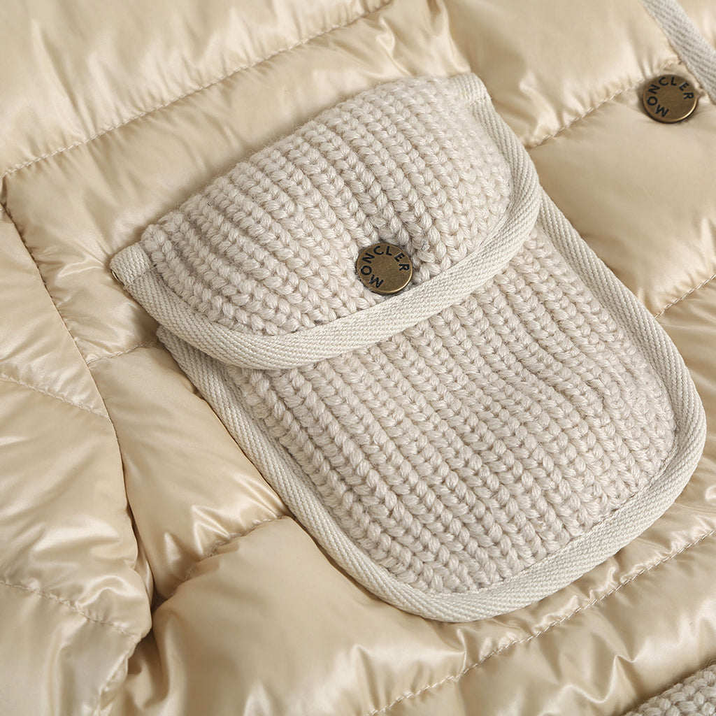 Moncler Women's Men's Knit Pocket Stand Collar Short Down Jacket - Beige