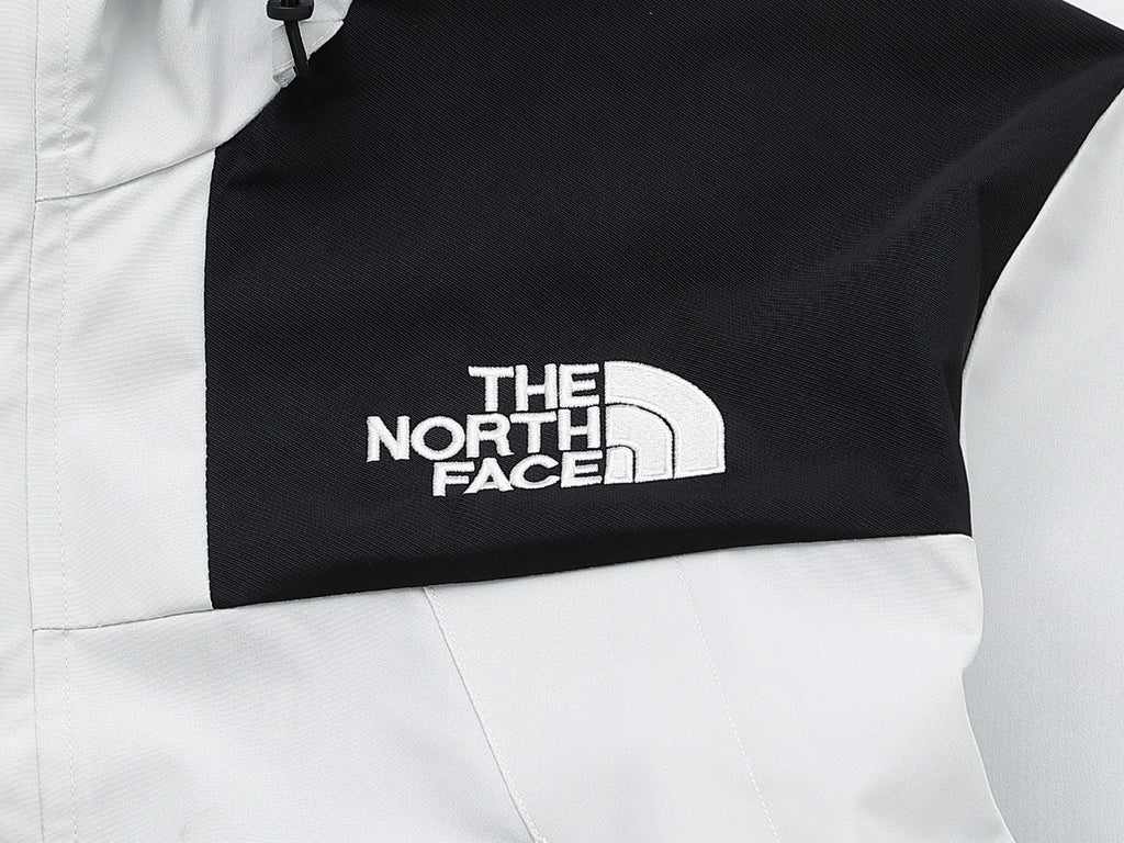 The North Face Women's Men's GORE-TEX Hooded Mountain Jacket - White & Black Color Block Waterproof Shell
