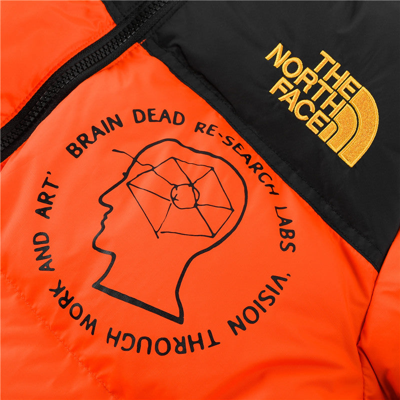 The North Face x Brain Dead Printed Puffer Jacket | Orange Color Block | Women's & Men's Streetwear
