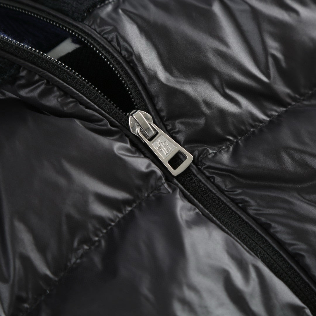 Moncler Women's Men's Knit Panel Stand Collar Down Jacket - Black