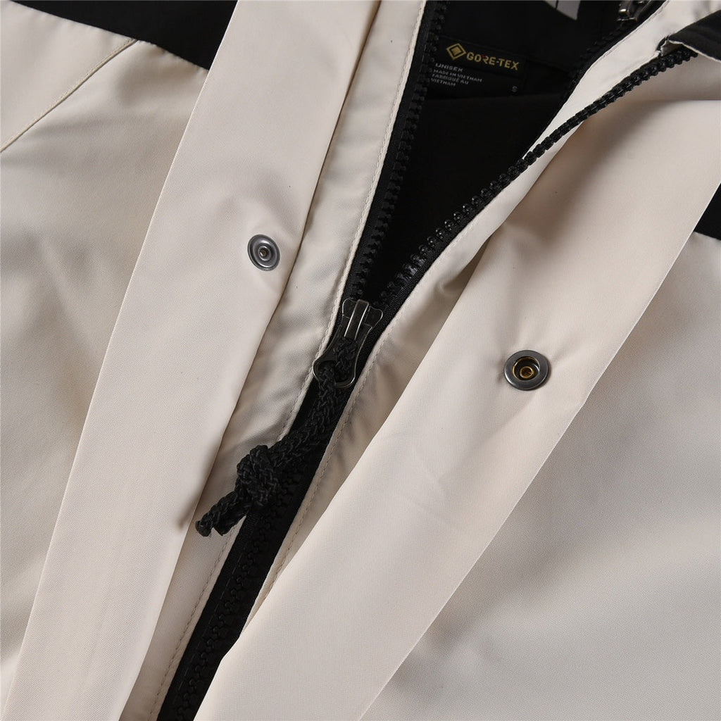The North Face Women's Men's GORE-TEX Hooded Mountain Jacket - Cream White & Black Color Block Waterproof Shell