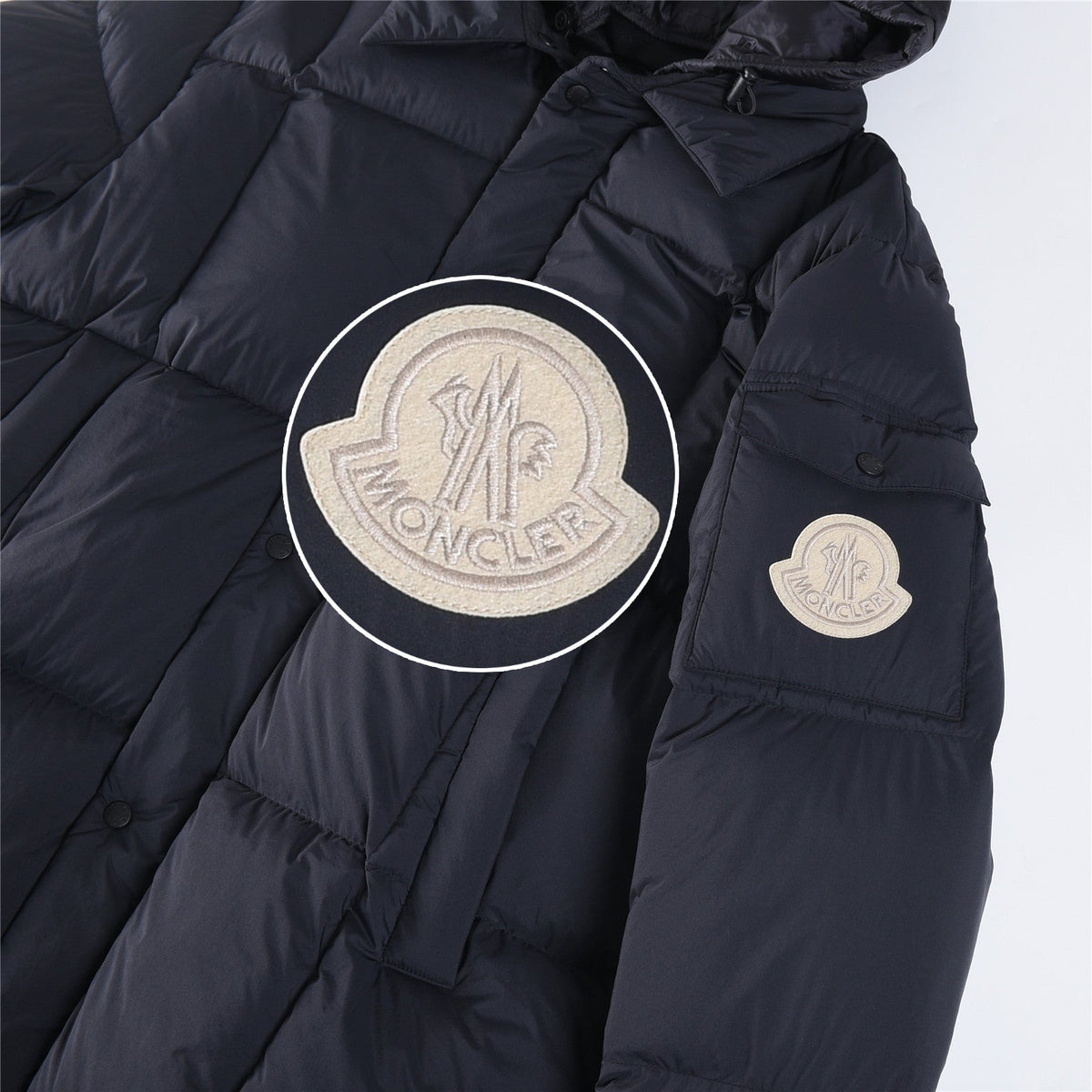 Moncler Women's Men's Mid-Length Hooded Down Coat - Navy Blue