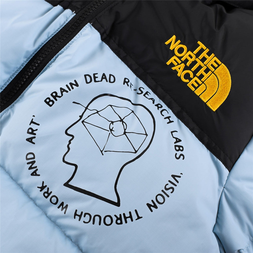 The North Face x Brain Dead Printed Puffer Jacket | Light Blue Color Block | Women's & Men's Streetwear