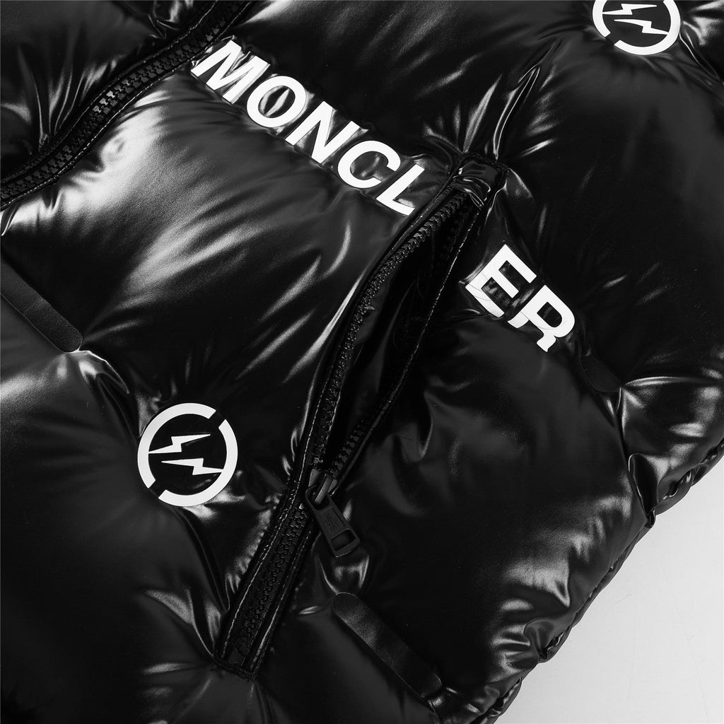 Moncler x Fragment Women's Men's Shiny Hooded Down Jacket - Black