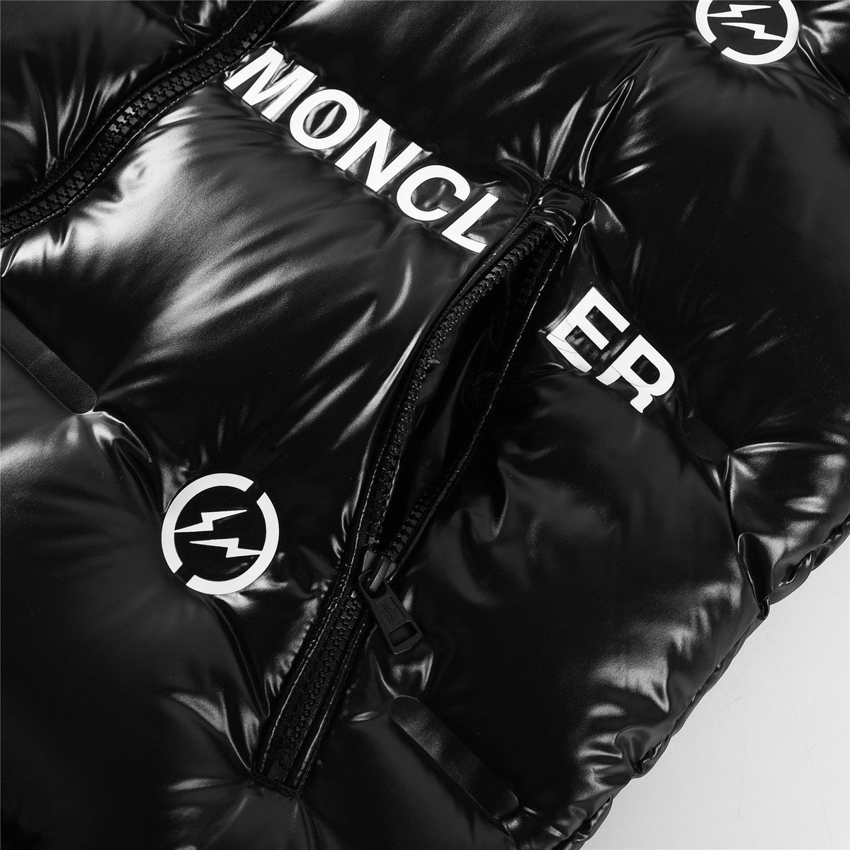 Moncler x Fragment Women's Men's Shiny Hooded Down Jacket - Black
