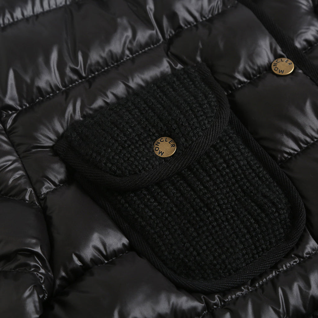Moncler Women's Men's Knit Pocket Stand Collar Short Down Jacket - Black