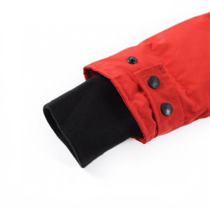 Canada Goose Women's Men's Long Hooded Down Jacket with Coyote Fur - Red