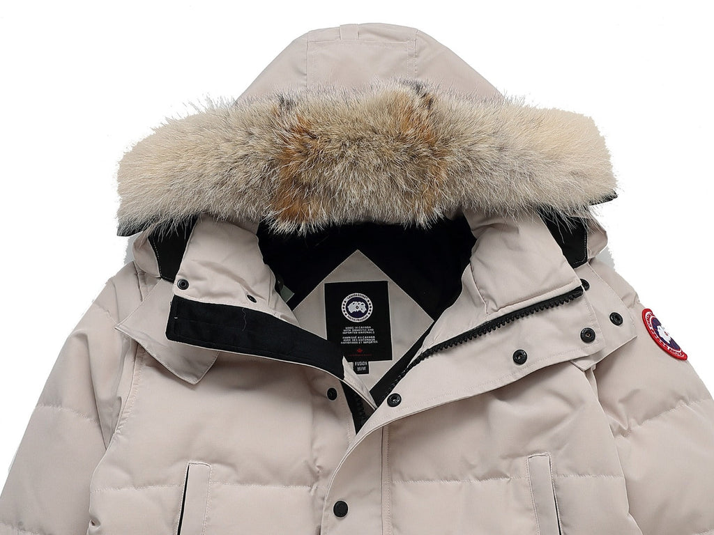 Canada Goose Women's Men's Fur Hood Mid-Length Puffer Jacket - Beige