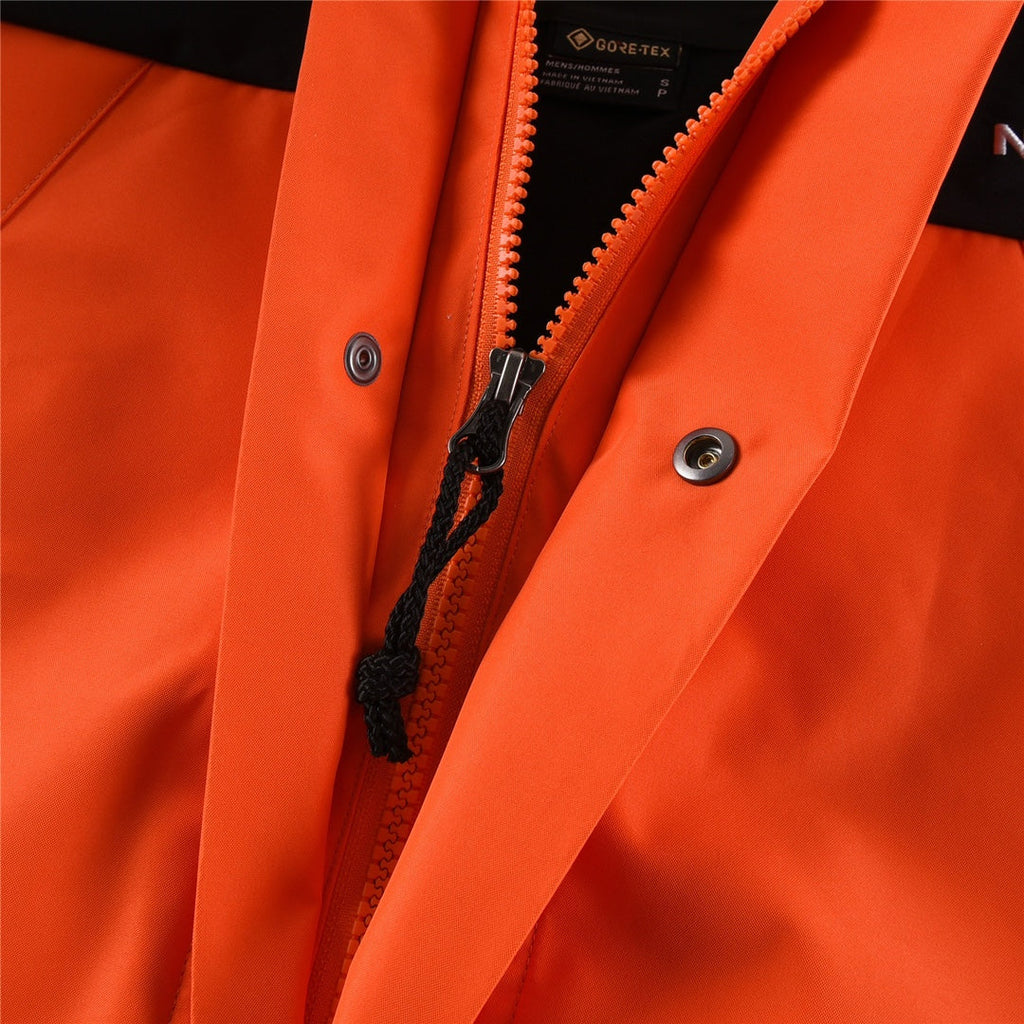 The North Face Women's Men's GORE-TEX Hooded Mountain Jacket - Orange & Black Color Block Waterproof Shell