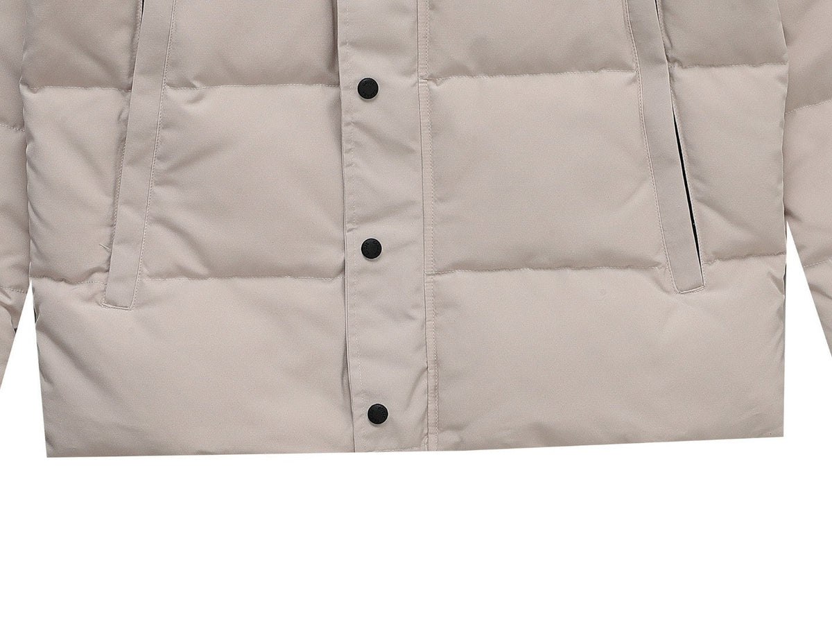 Canada Goose Women's Men's Mid-Length Hooded Down Jacket with Coyote Fur - Light Beige