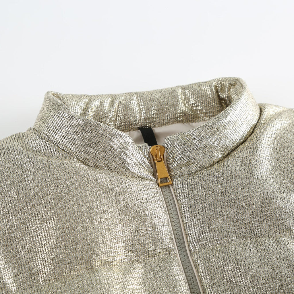 Moncler Women's Men's Shiny Stand Collar Cropped Down Jacket - Silver