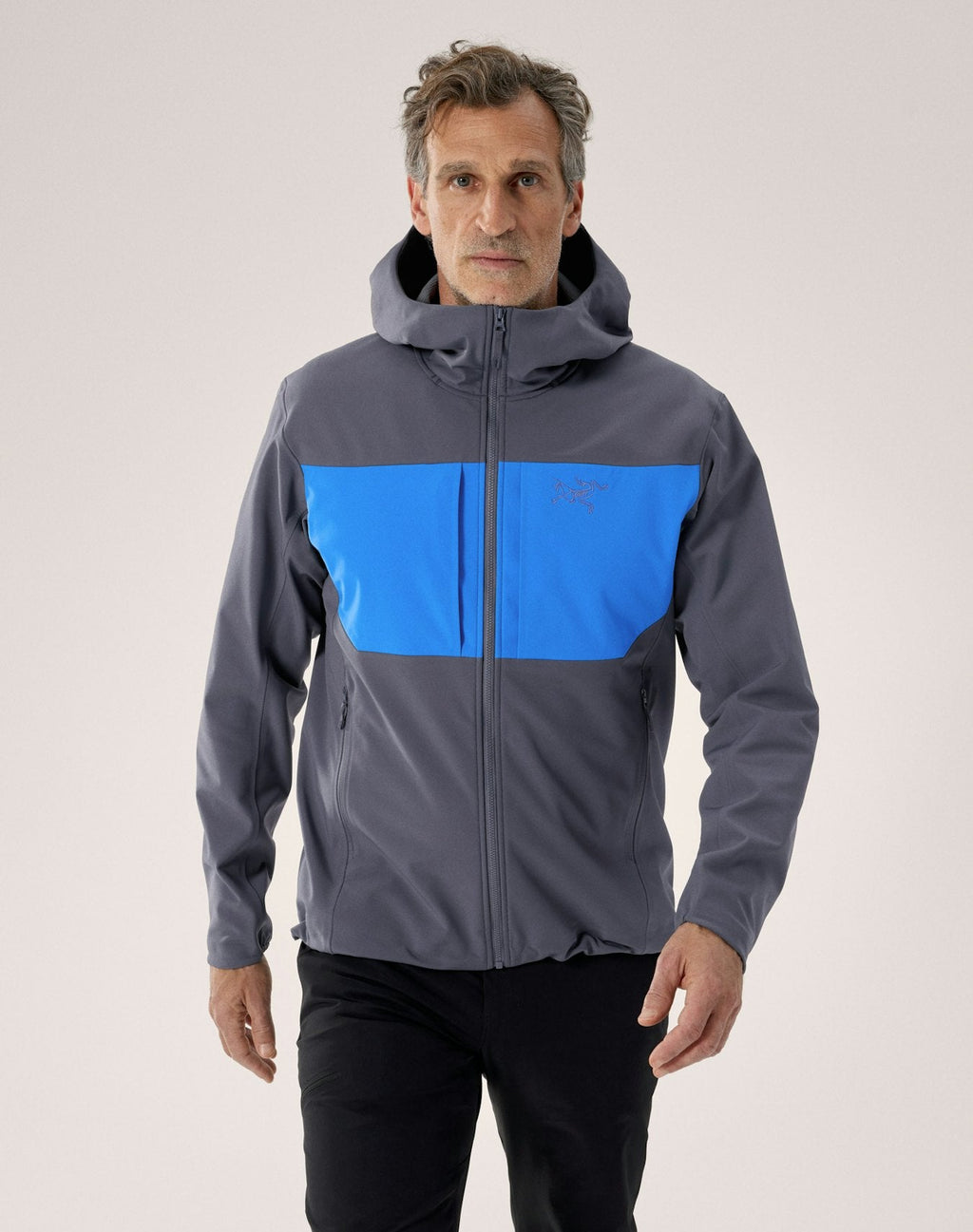 Arc'teryx Gamma MX Men's Hoody, Grey and Blue Color-Block Soft Shell