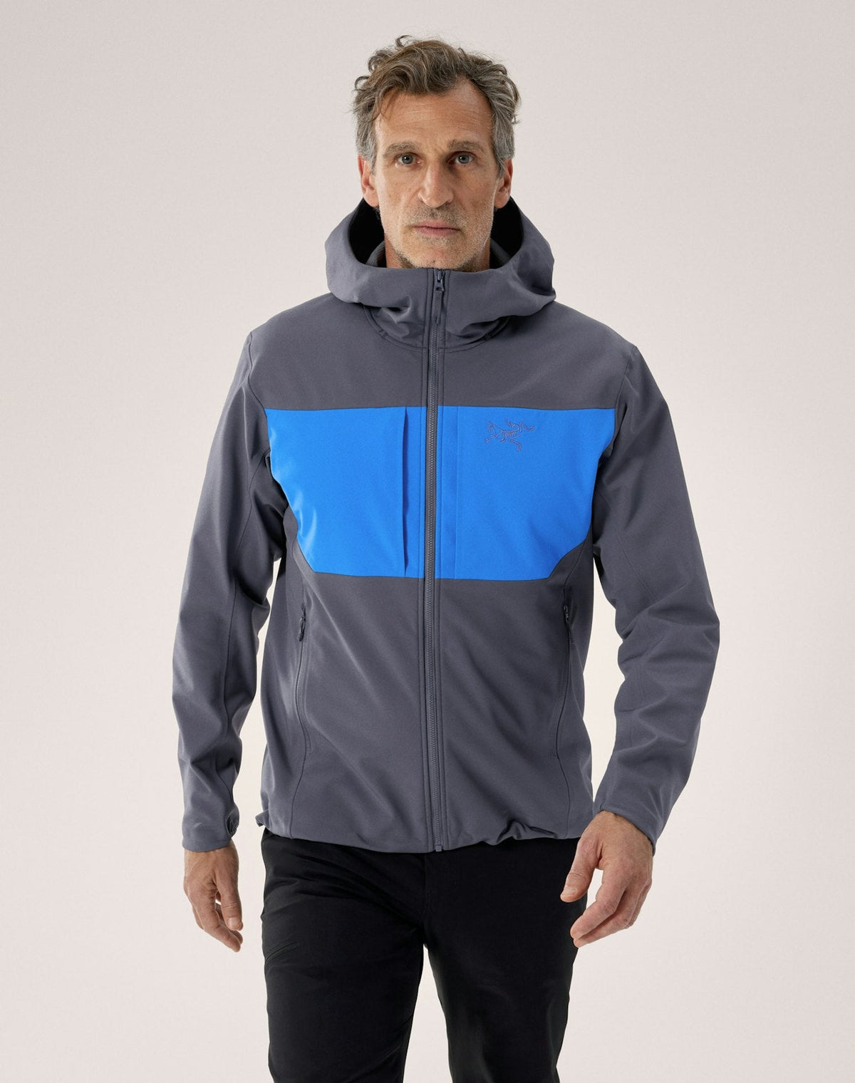 Arc'teryx Gamma MX Men's Hoody, Grey and Blue Color-Block Soft Shell