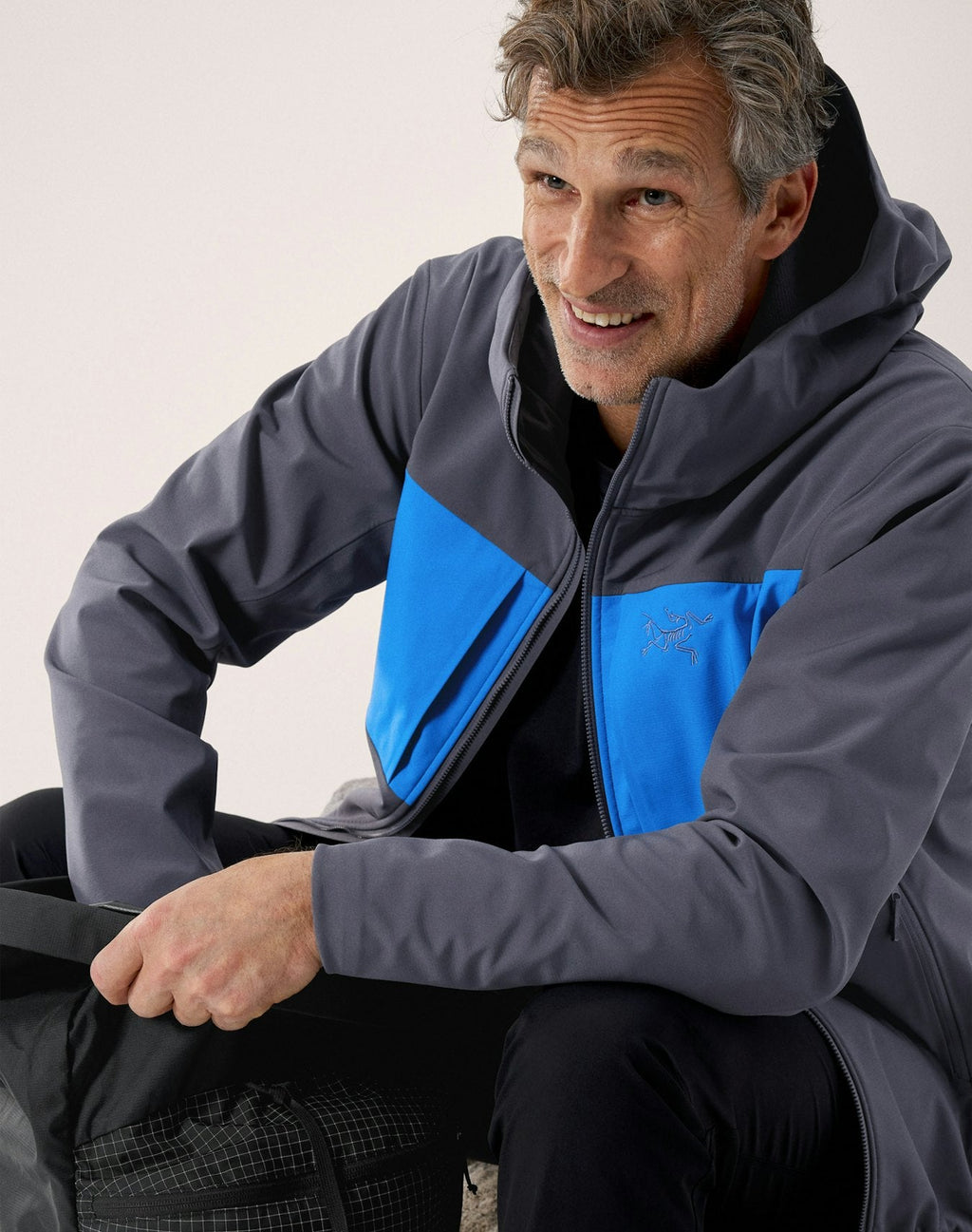 Arc'teryx Gamma MX Men's Hoody, Grey and Blue Color-Block Soft Shell