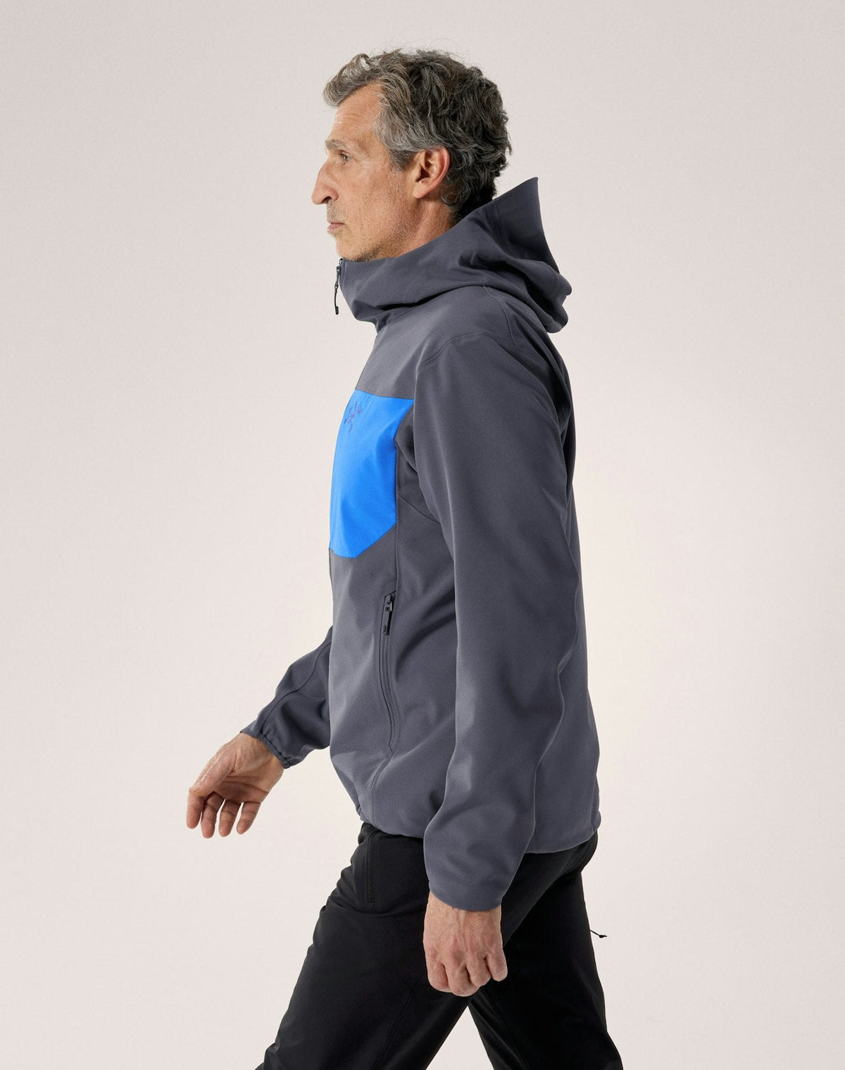 Arc'teryx Gamma MX Men's Hoody, Grey and Blue Color-Block Soft Shell