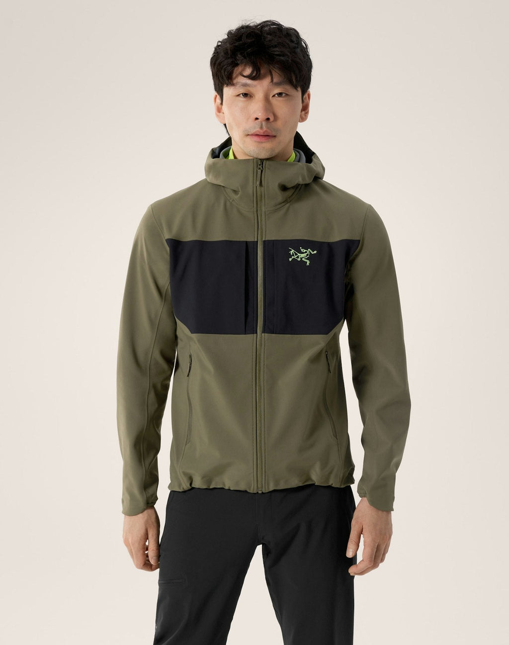 Arc'teryx Gamma MX Men's Hoody, Olive and Black Color-Block Soft Shell