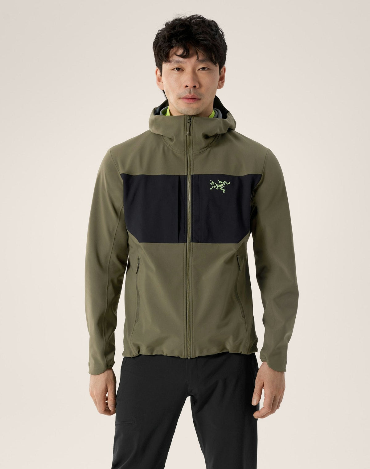 Arc'teryx Gamma MX Men's Hoody, Olive and Black Color-Block Soft Shell