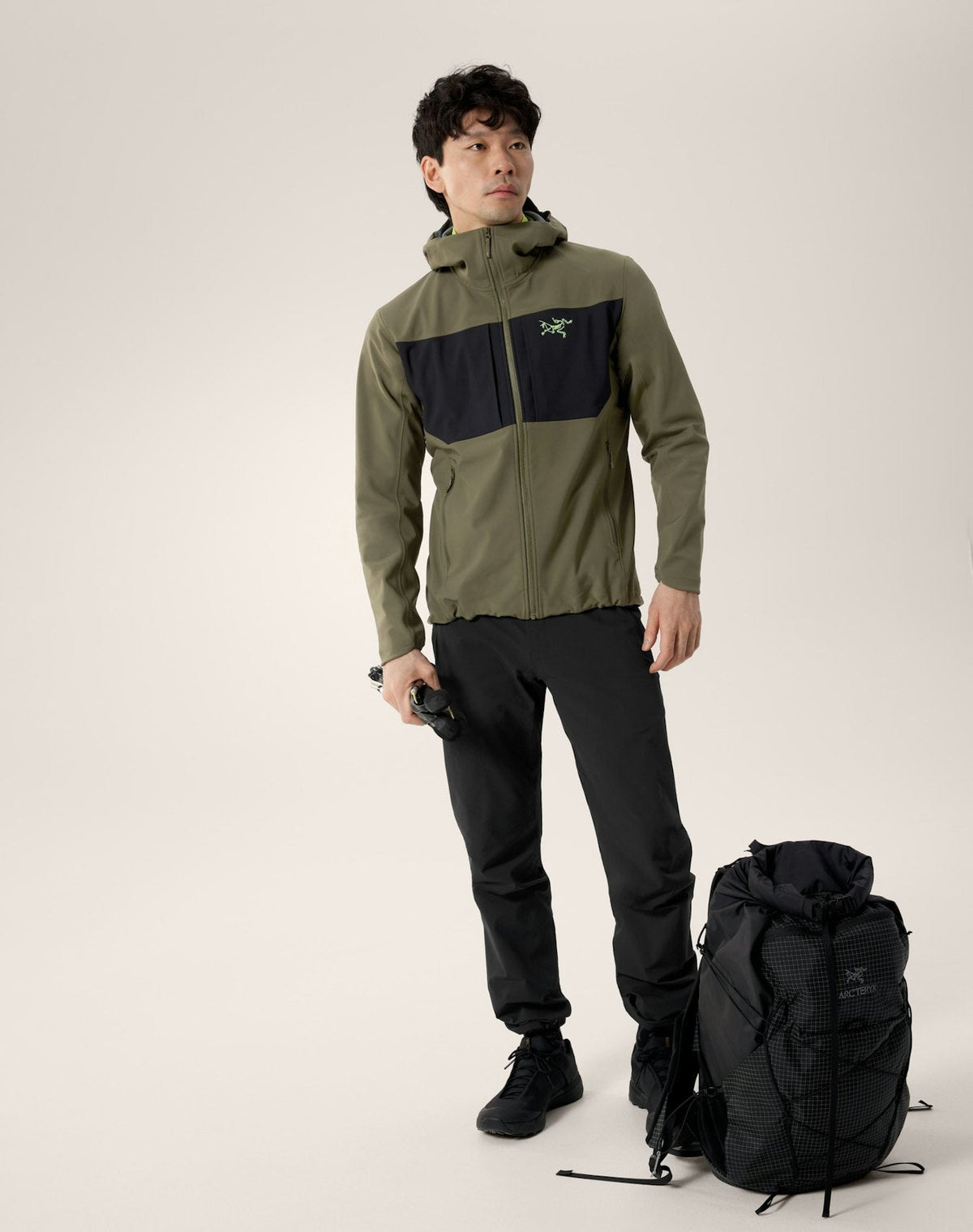 Arc'teryx Gamma MX Men's Hoody, Olive and Black Color-Block Soft Shell