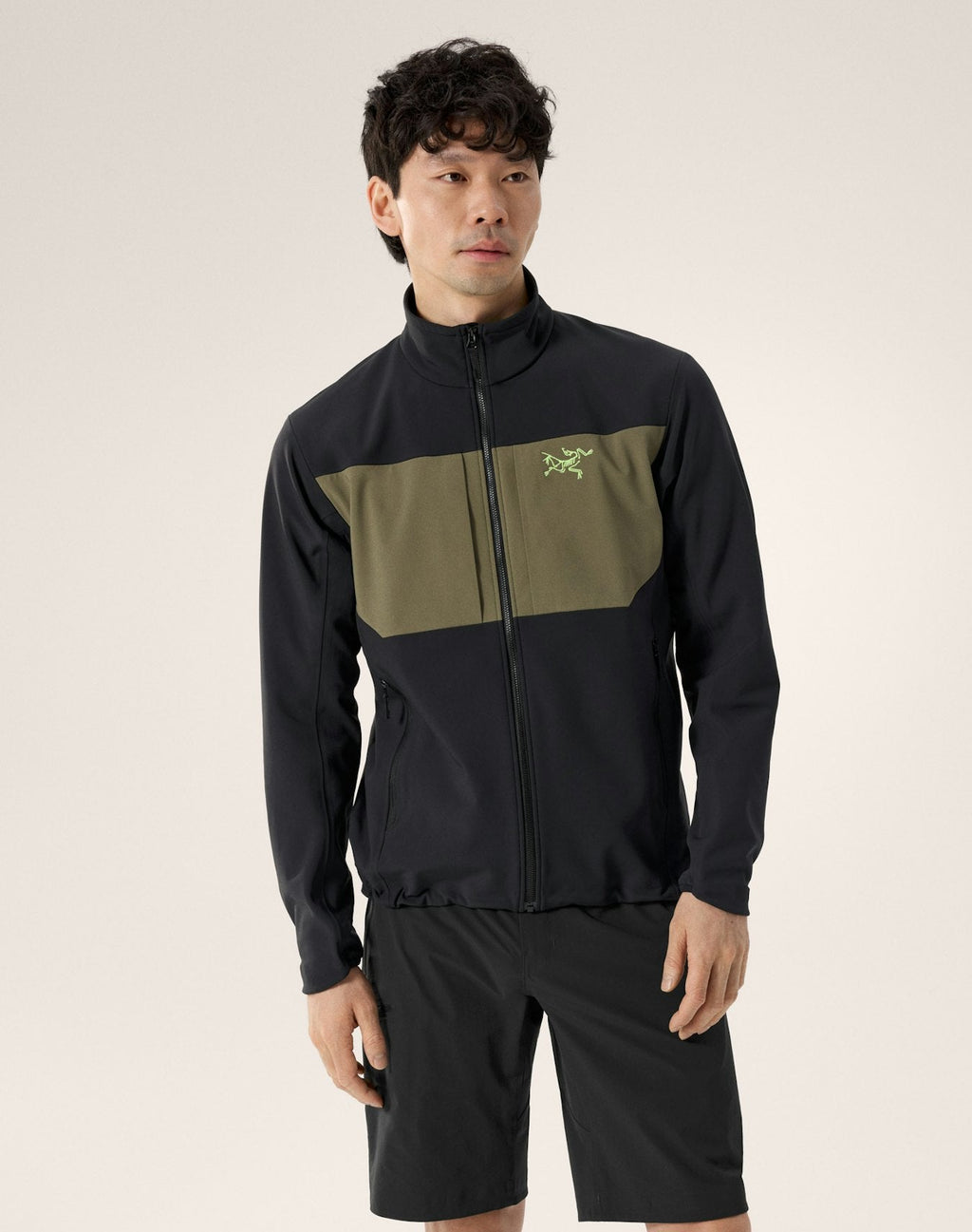 Arc'teryx Gamma MX Men's Jacket, Black and Olive Color-Block Soft Shell