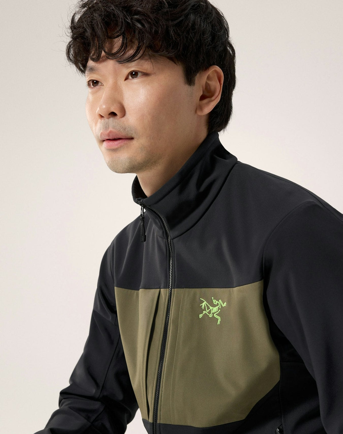 Arc'teryx Gamma MX Men's Jacket, Black and Olive Color-Block Soft Shell