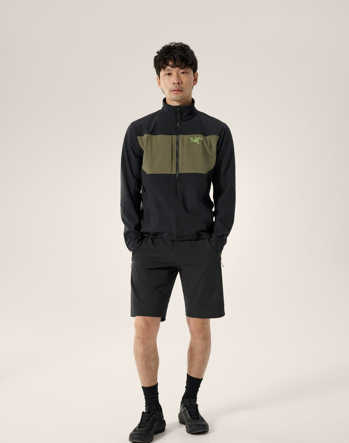 Arc'teryx Gamma MX Men's Jacket, Black and Olive Color-Block Soft Shell
