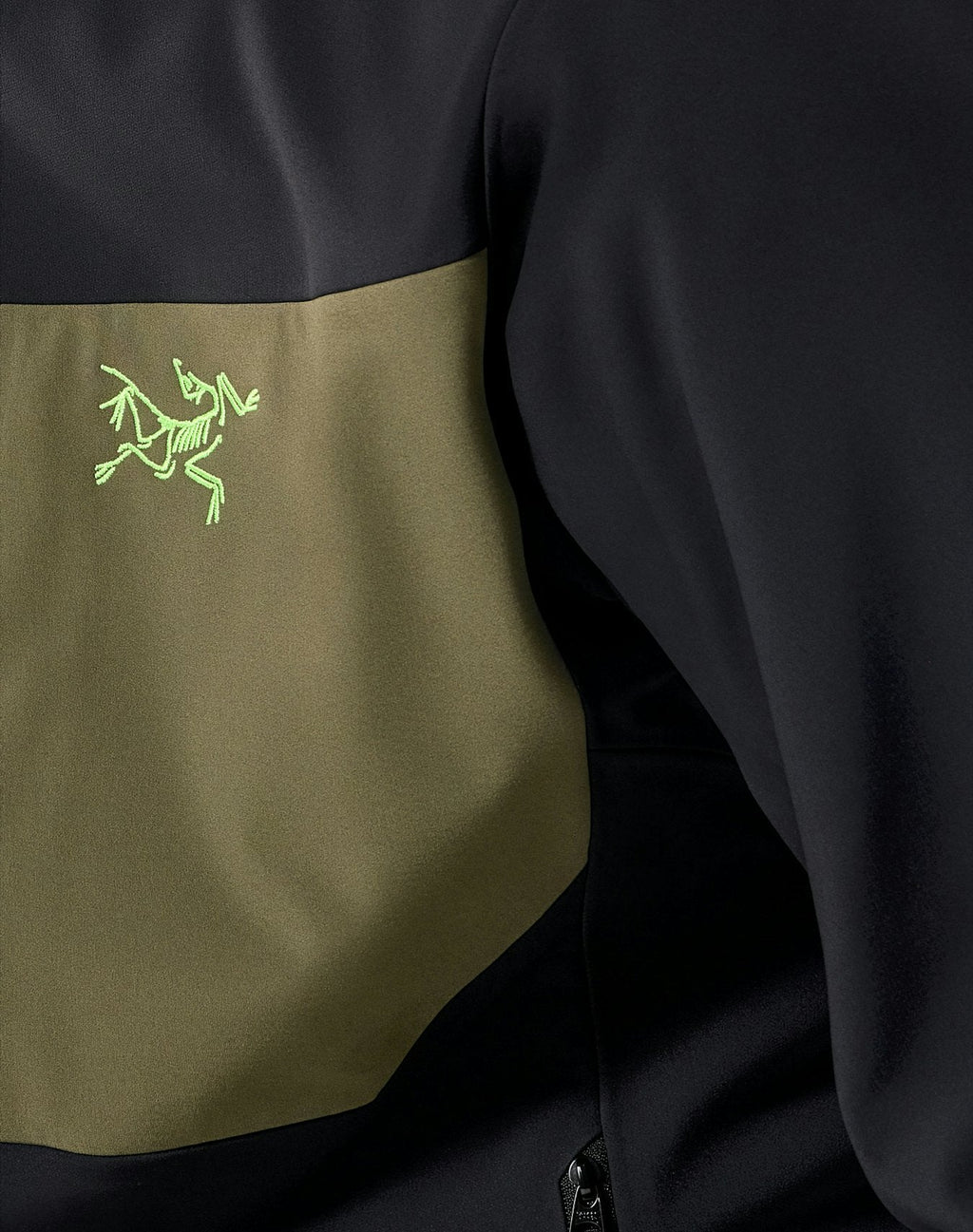 Arc'teryx Gamma MX Men's Jacket, Black and Olive Color-Block Soft Shell