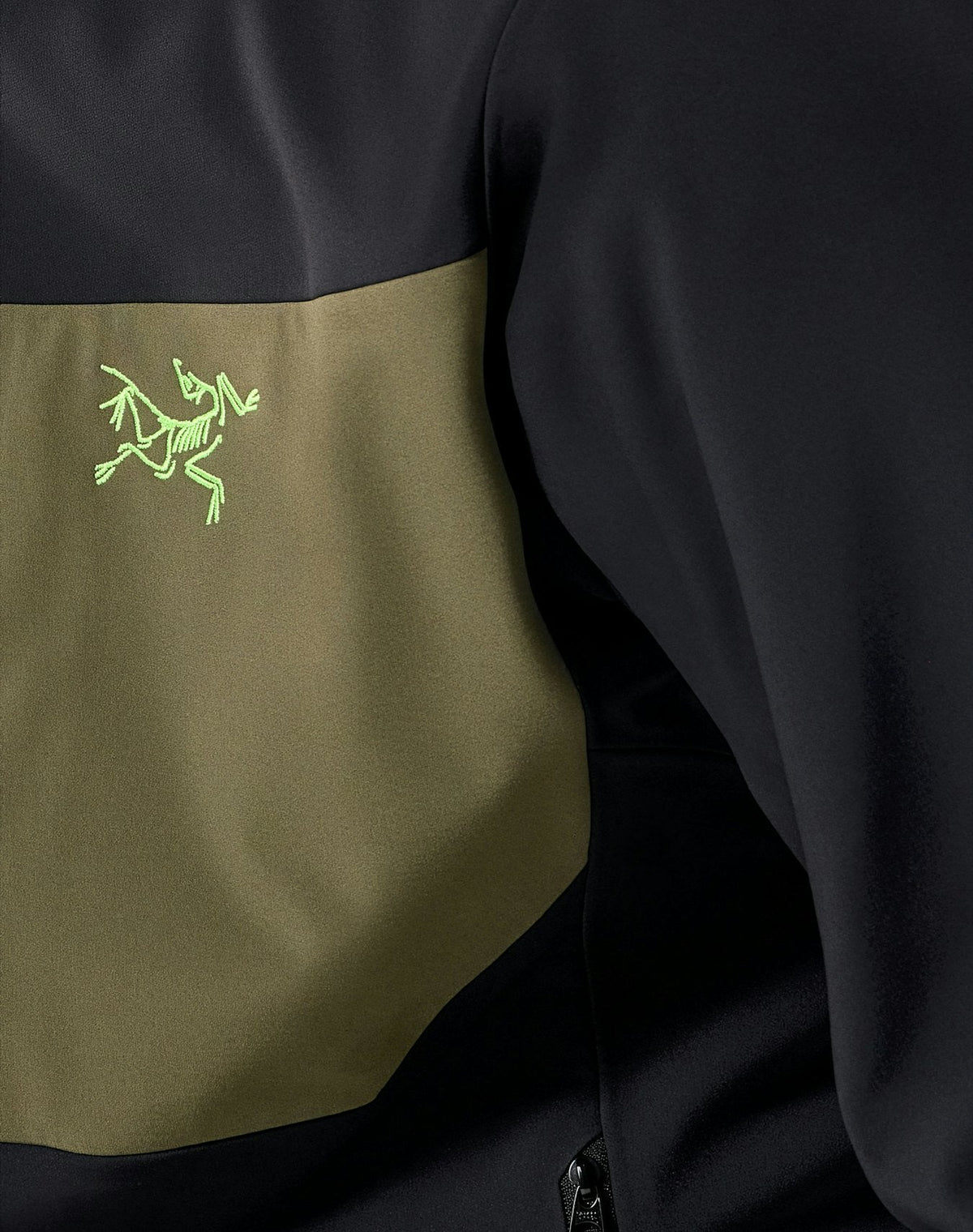 Arc'teryx Gamma MX Men's Jacket, Black and Olive Color-Block Soft Shell